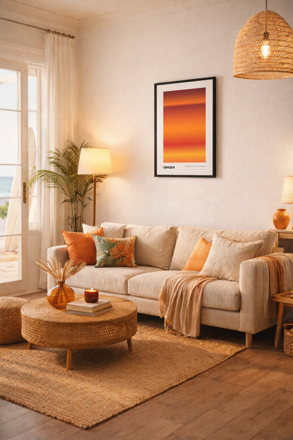 Generative art in beach house living room